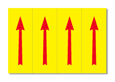 דף 4 מדבקות לסימון צנרת חץ כיוון זרימה אדום / צהוב