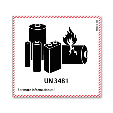מדבקת משלוח סוללת ליתיום יון UN3481 – גודל 12×11 ס”מ