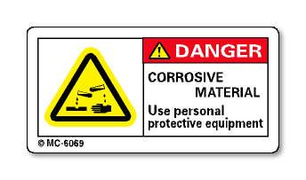 DANGER. CORROSIVE MATERIAL Use personal protective equipment