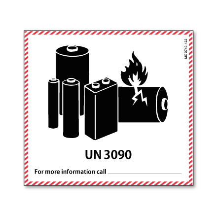 מדבקת משלוח לסוללת ליתיום-מתכת UN3090 גודל 12×11 ס”מ