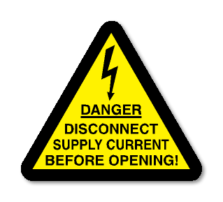 DANGER DISCONNECT SUPPLY CURRENT BAFOR OPENING